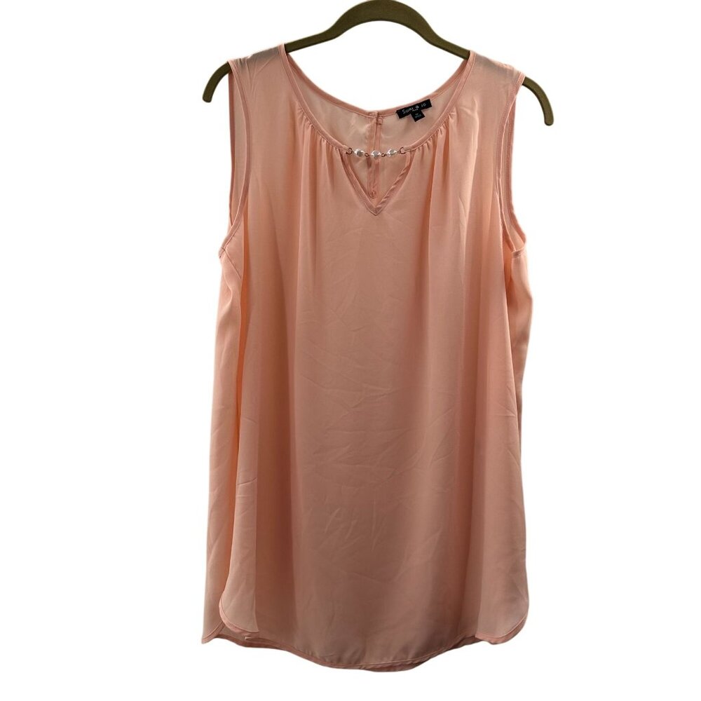 Sami & Jo Plus Size Sleeveless Blush Pink Top Pearl Accent Keyhole‎ Neckline 1X